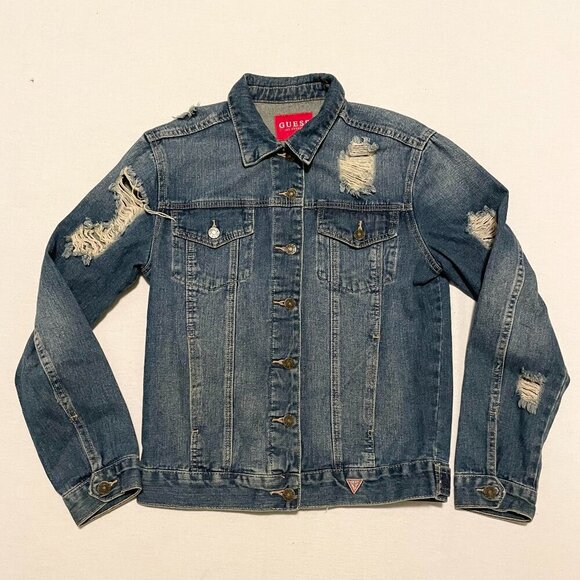 Guess Jean Jacket Distressed Womens Size XS - Picture 1 of 16